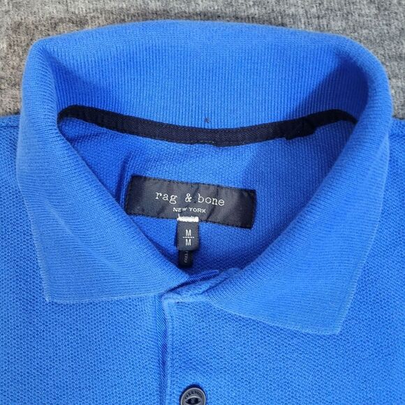 Rag & Bone Harvey Men's Shirt Size M Azzure Blue Pique Polo Short Sleeve Rare - Picture 3 of 13